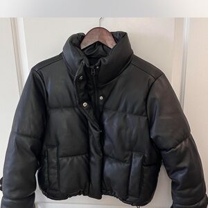 Hollister black faux leather puffer jacket Size M